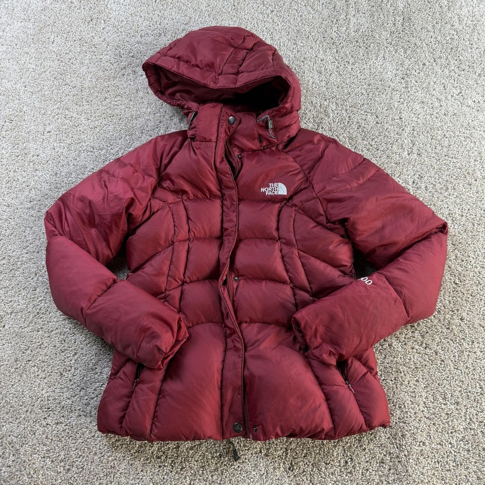 The North Face Jacket Womens M Red Down Puffer Hooded 900 Fill Short Coat Winter